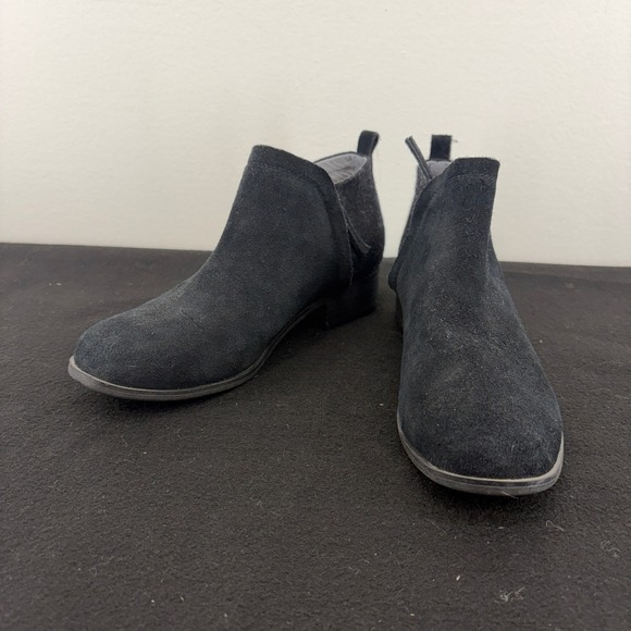 Toms Shoes - TOMS Deia Black Suede Wool Blend Ankle Bootie Low Block Heel Boots Womens 8.5